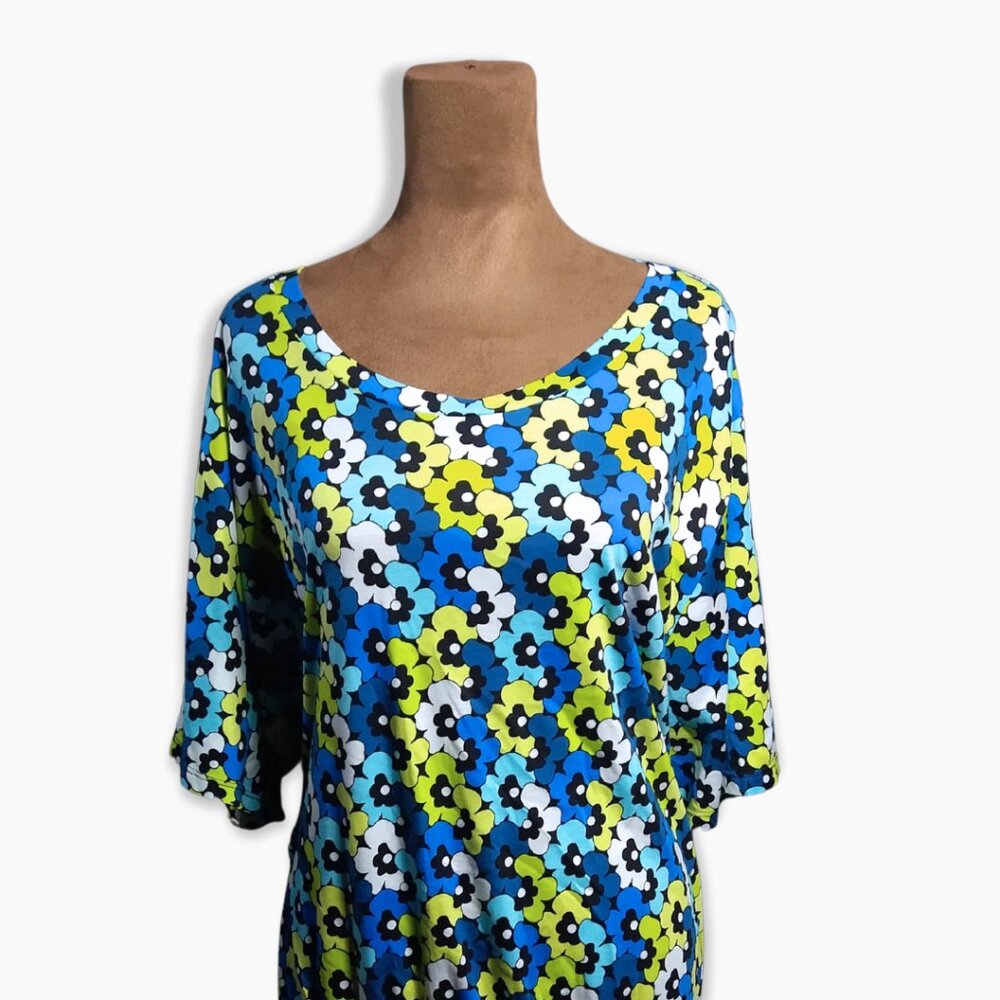 Michael Kors Women’s 1X Floral Blouse – Scoop Neck Half Sleeve Stretch Top